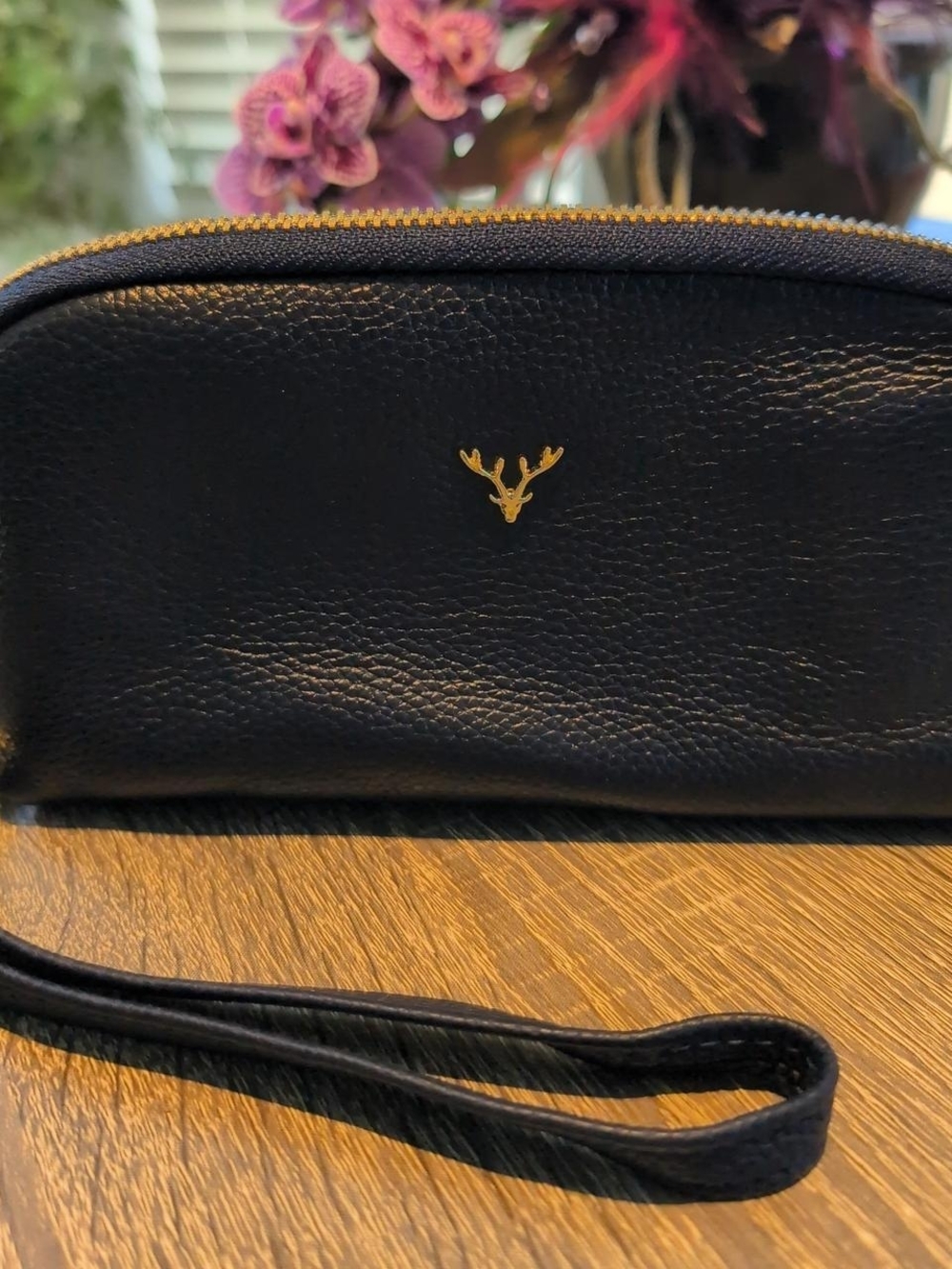 Oh Deer Navy clutch wristlet with gold hardware #leather #wristlet